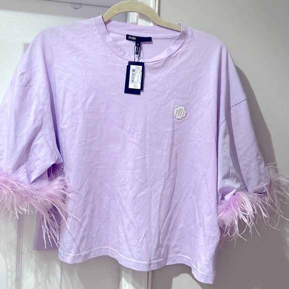 MAJE Plume Feather Trim Tee. Size 40 French/8US. NWT - Picture 9 of 11